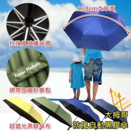 【Kasan】大拇哥防風自動黑膠傘(自動傘/大傘面/防風/防潑水/黑膠抗UV)✿70D006